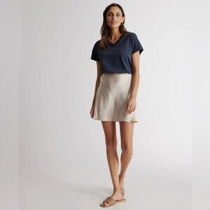 Quince 100% Washable Silk Mini Skirt in Champagne